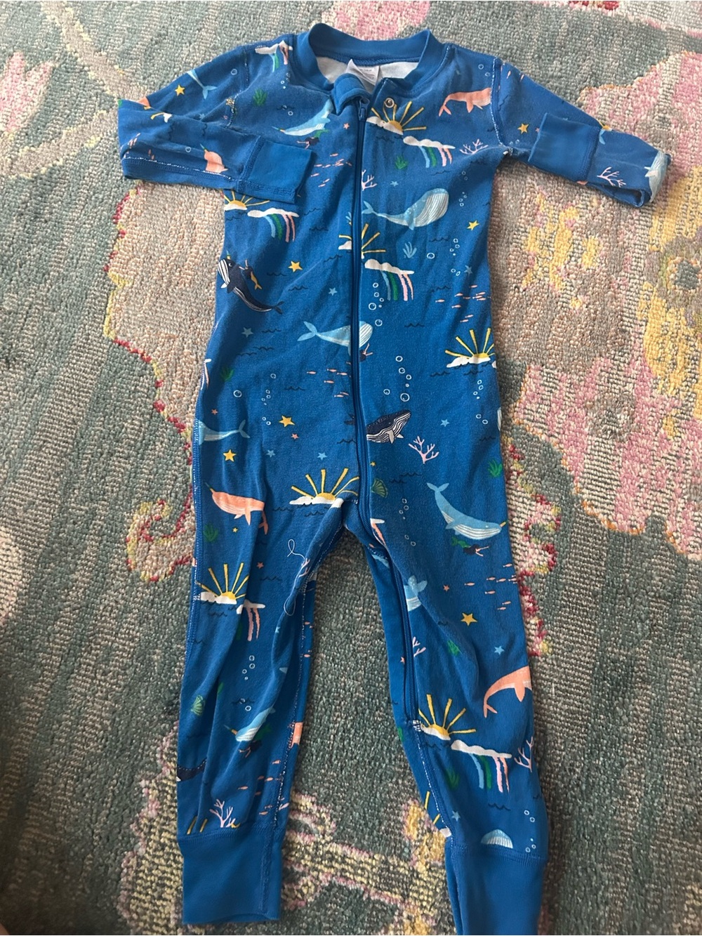 Hanna Andersson Blue Ocean Print Kids One-Piece Pajamas